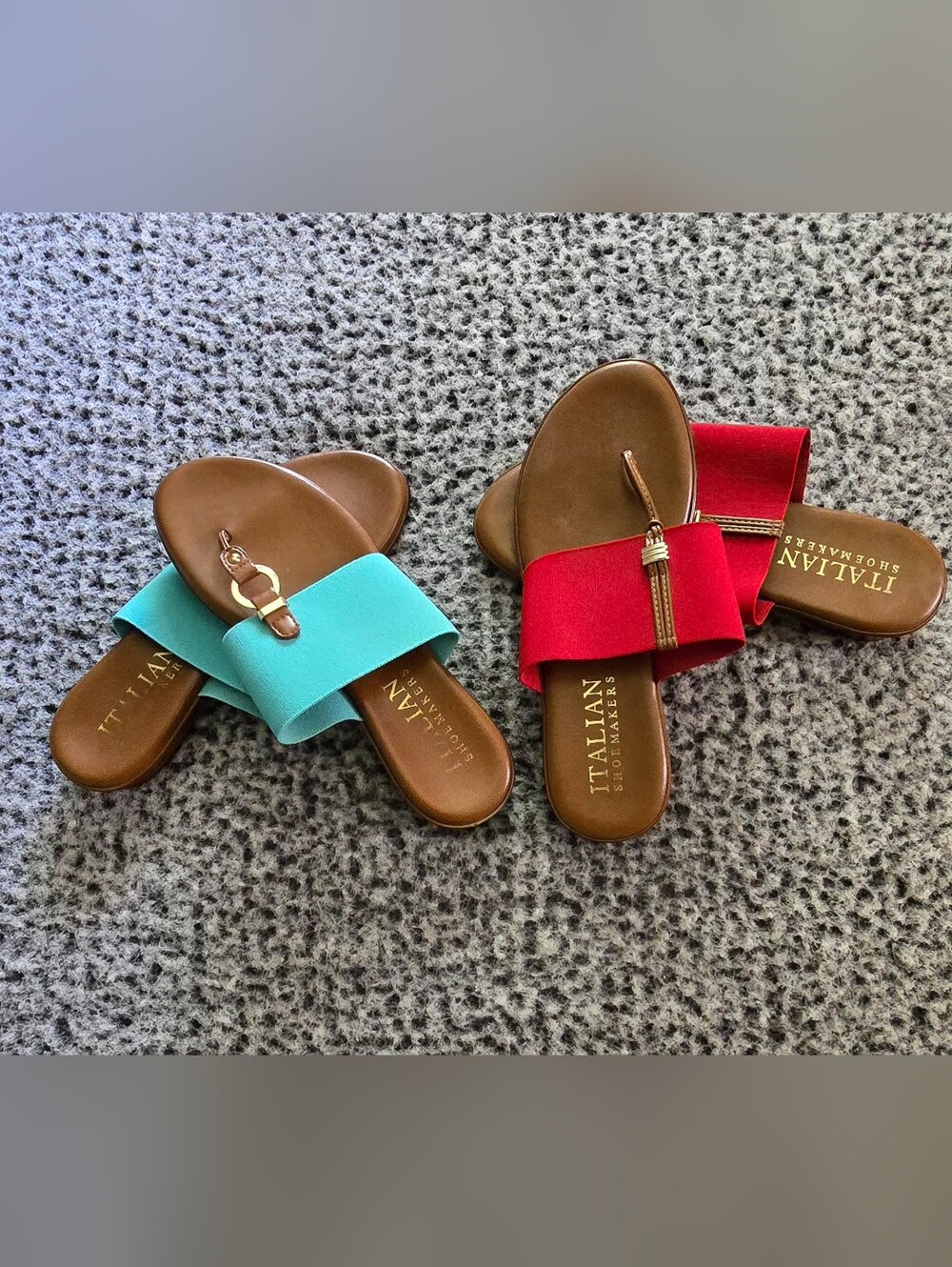 2 pairs of Italian Shoemakers Women's Turquoise and Red Slide Sandals - Picture 3 of 3